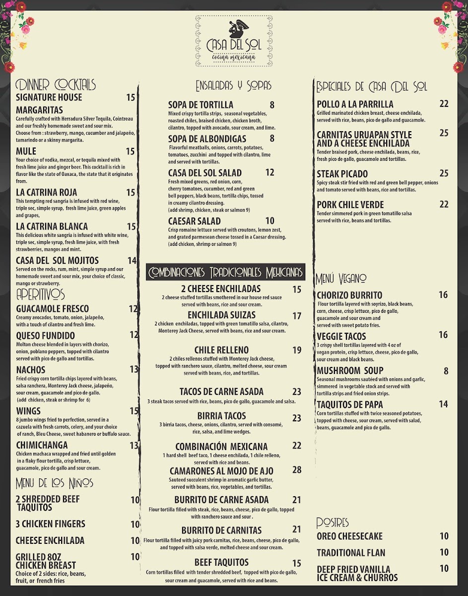 Menu Casa Del Sol Cocina Mexicana-1